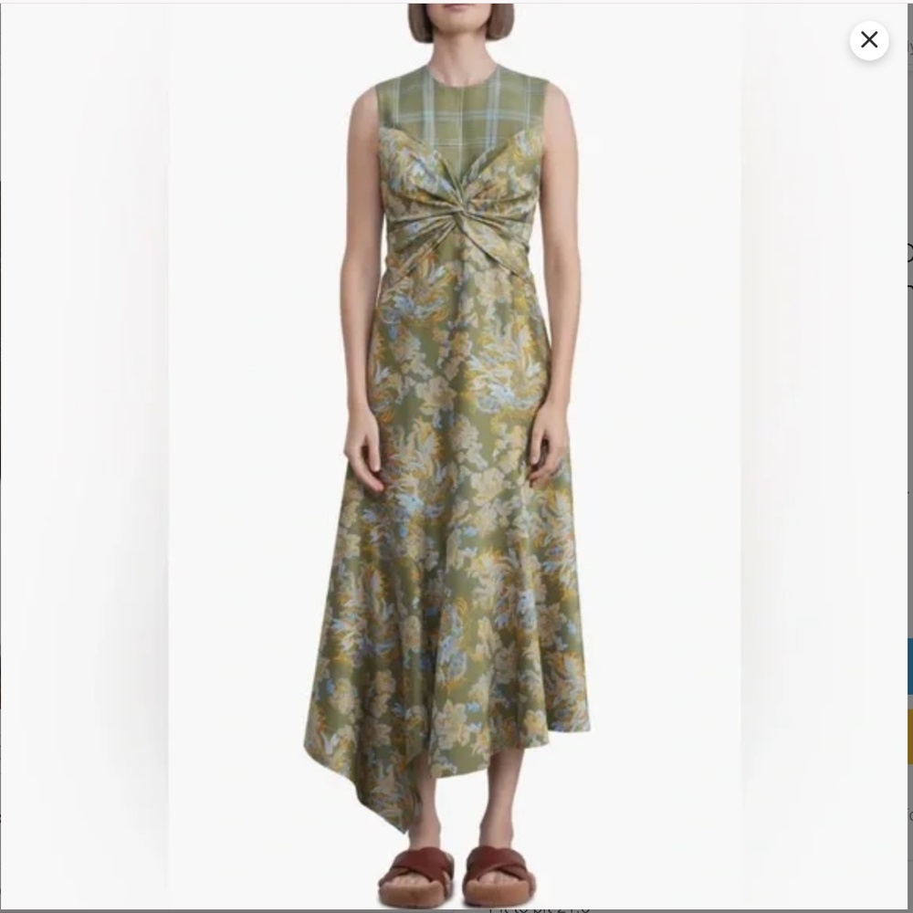 Lafayette148 New York Patchwork Asymmetric Midi Dress, Chive Green, Size 12 - Picture 6 of 16